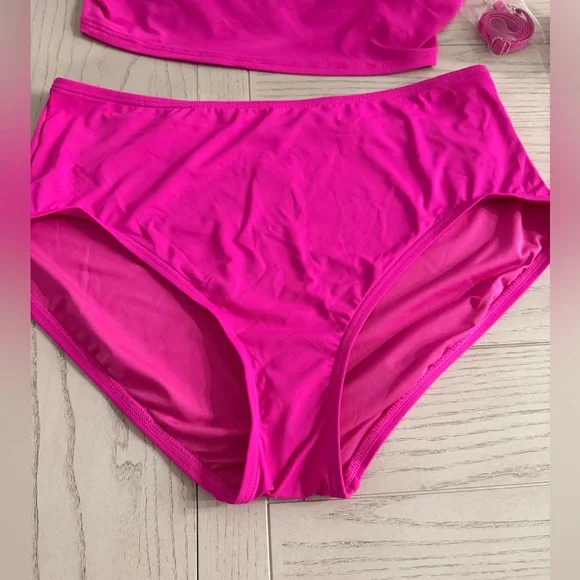 Kate Spade Hot Pink Ruffle Off-Shoulder High Waist Bikini Set Size XL NWT - Picture 3 of 10